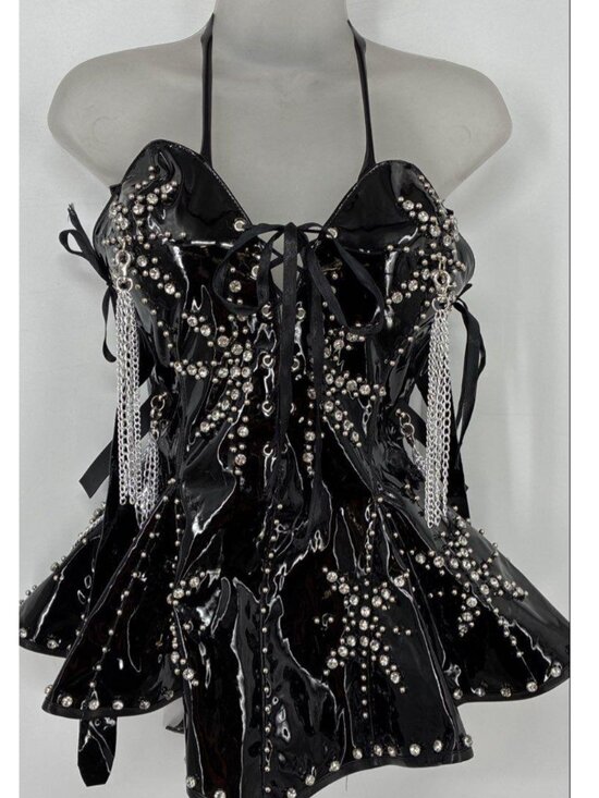 StarryDiva Dresses & Skirts - StarryDiva Punk Gothic Studded Vinyl Corset Top / Dress Rave Burning Man XS